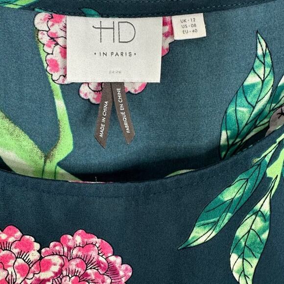 ANTHROPOLOGIE HD IN PARIS Green Eira Pink Floral Print Top Blouse Sz. 8 - Picture 3 of 4
